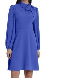 Maggy London Catalina Tie Neck Fit and Flare Crepe Dress